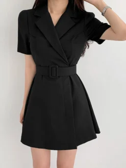 Solid Lapel Short Sleeve A-line Dress For Women -Zanzea Shop aa1a2732 d7c5 4536 8a47 999d958ef8ad