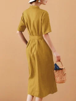 Solid Short Sleeve Stand Collar Dress With Belt -Zanzea Shop aa33217c 5507 4c71 af73 033a88ba79b6