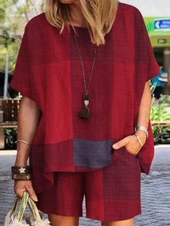 Check Pattern Pocket Dolman Sleeve Two Pieces Suit -Zanzea Shop aa60ca8d 57c7 4237 bd6b 08f1e2bd9267