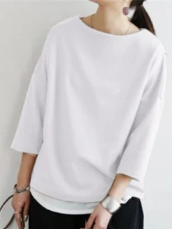 Solid Drop Shoulder 3/4 Sleeve Crew Neck Casual Loose T-shirt 14 Solid Drop Shoulder 3/4 Sleeve Crew Neck Casual Loose T-shirt -Zanzea Shop aaa66b47 539c 4fd1 882f cf242595851d