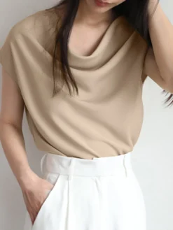 Cowl Neck Solid Satin Short Sleeve Blouse For Women -Zanzea Shop aac007dc fd17 469c b6e5 b3adaec0ca53