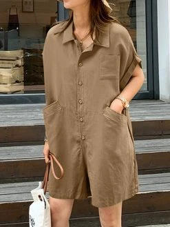 Solid Loose Pocket Button Lapel Short Sleeve Romper 18 Solid Loose Pocket Button Lapel Short Sleeve Romper -Zanzea Shop ab0c2d90 472f 4822 a570 413df1e28f2e
