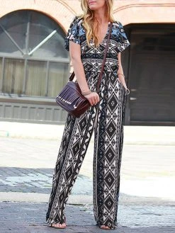 Women Bohemian Geometric Print V-Neck Short Sleeve Jumpsuit -Zanzea Shop ab21bb9a f08b 4c3c 977c fa0b3f21bfc2