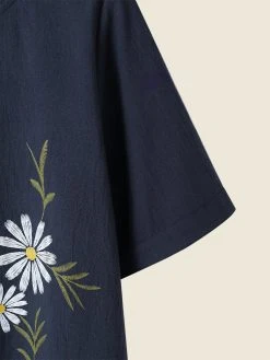 Women Daisy Floral Print Oblique Button Cotton Half Sleeve Blouse -Zanzea Shop ab247112 8618 4b6b b04c 03158faaeee4