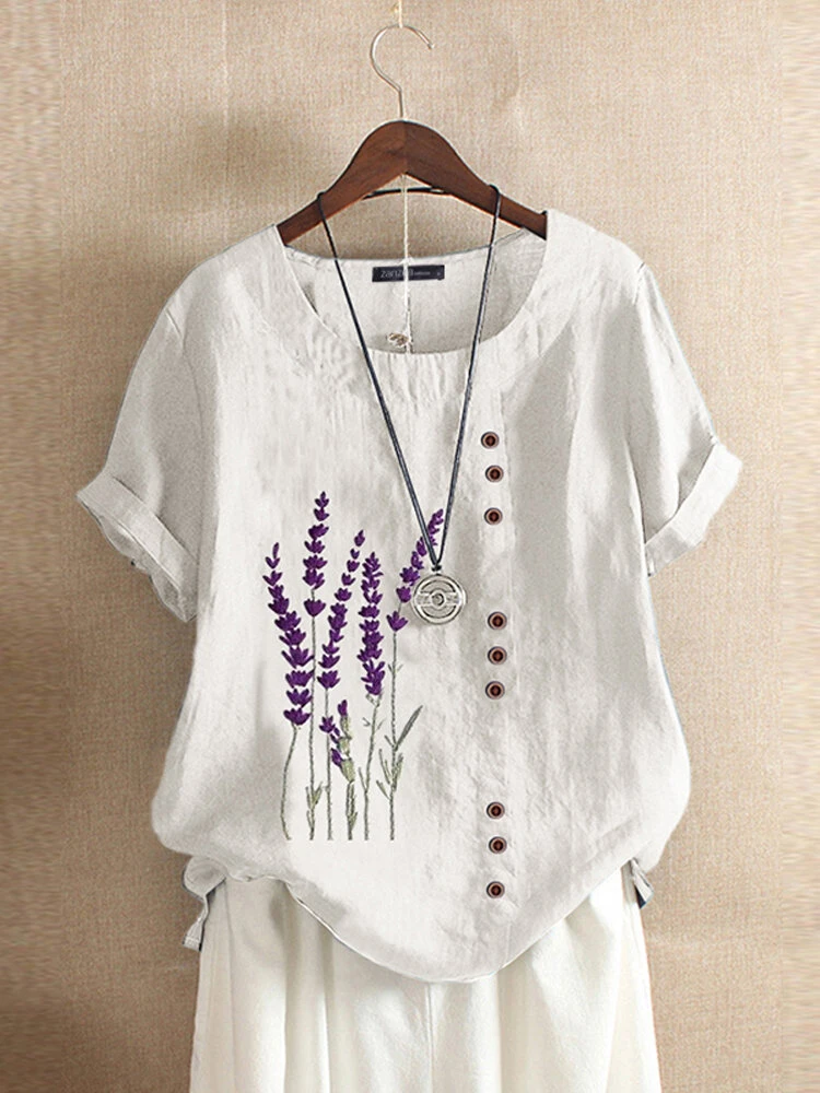 Women's Floral Embroidery Short Sleeve Tops 1 Women's Floral Embroidery Short Sleeve Tops