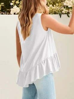 Solid Ruffle Hem Sleeveless Crew Neck Tank Top -Zanzea Shop ab36f824 6ec1 41d6 afa3 51d44ca16e55