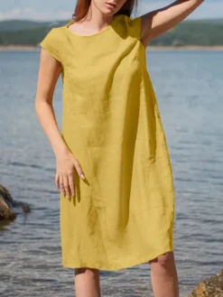 Women Solid Short Sleeve Pocket Crew Neck Dress -Zanzea Shop ab8f186a cd73 4757 bf50 f53435330cae