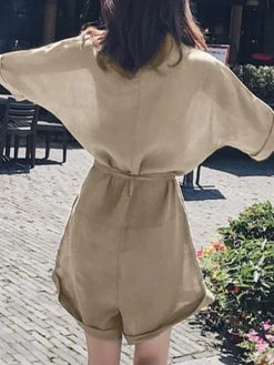 Solid Pocket Lapel Belt Button Front Short Sleeve Romper 16 Solid Pocket Lapel Belt Button Front Short Sleeve Romper -Zanzea Shop aba3c6e0 0a31 4540 b1fe 5249885a037d