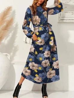 Cottagecore Flower Print Sash Lettuce-Edge Long Sleeve Maxi Dress -Zanzea Shop abb08bd8 9b6d 49dc ba02 0fb348726339