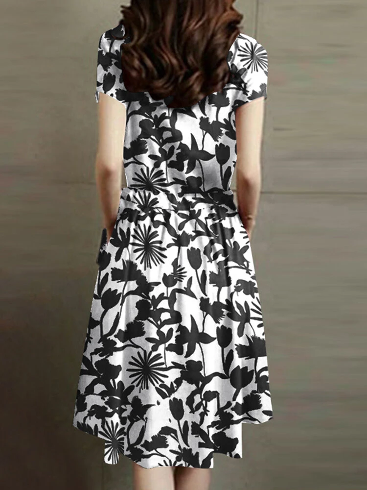 Flower Print Drawstring Pocket Short Sleeve Midi Dress 8 Flower Print Drawstring Pocket Short Sleeve Midi Dress - Image 8