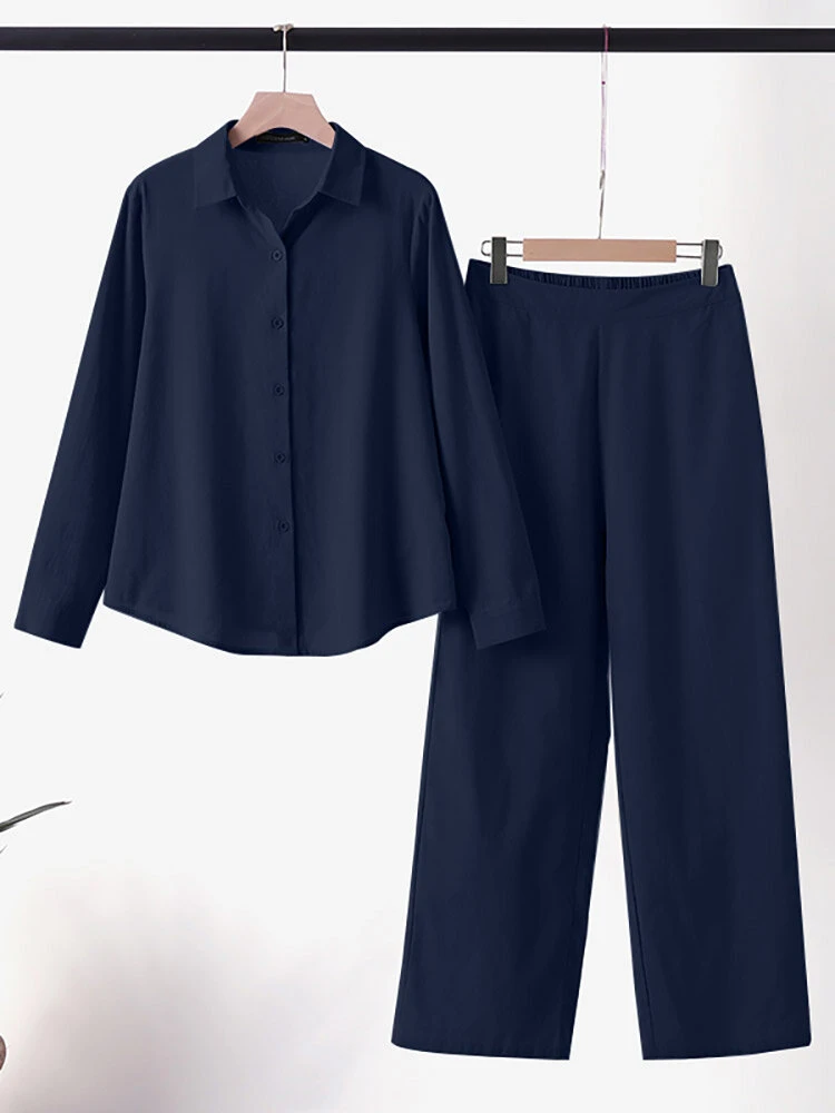 Solid Long Sleeve Straight Leg Two Pieces Suit 2 Solid Long Sleeve Straight Leg Two Pieces Suit - Image 2