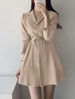 Solid Belt Long Sleeve Lapel A-line Casual Blazer Dress -Zanzea Shop ac29368b c376 4b7c b520 f291dd67fe12