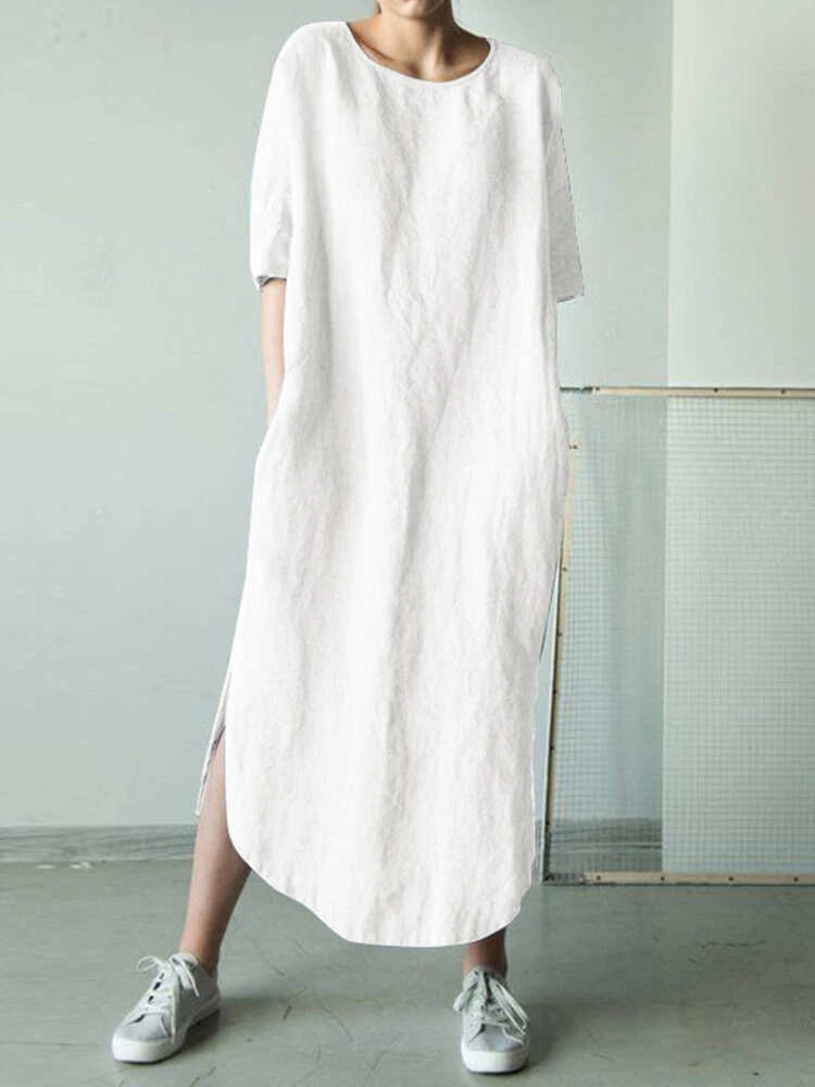 Solid Color Half Sleeve Casual Plus Size Maxi Dress 2 Solid Color Half Sleeve Casual Plus Size Maxi Dress - Image 2