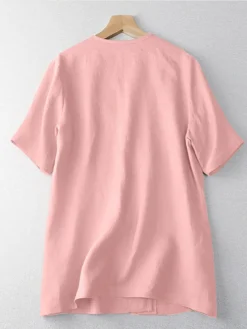 Solid Button Front Short Sleeve V-neck Casual Blouse -Zanzea Shop acb97e4c 64b6 490c 9d80 588715d3035a