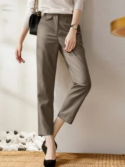 Solid Pocket Crop Tailored Pants For Women -Zanzea Shop acc600af 8da8 4d48 8739 7d37dfe6d09a