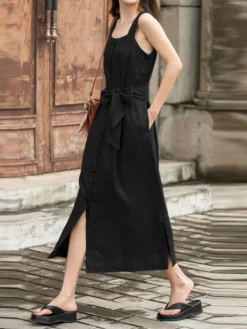 Women Solid Button Front Split Hem Straps Dress With Belt 13 Women Solid Button Front Split Hem Straps Dress With Belt -Zanzea Shop acd30efc 77bd 45ea 8854 72ca1cb14f67