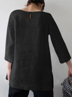 Solid 3/4 Sleeve Keyhole Back Slit Crew Neck Blouse 11 Solid 3/4 Sleeve Keyhole Back Slit Crew Neck Blouse -Zanzea Shop acd344c2 a545 4a3a 895f 29530d5377e9