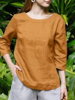 Solid Crew Neck 3/4 Sleeve Blouse For Women -Zanzea Shop ace4259a 8498 47b3 a62d c95651dac5b0