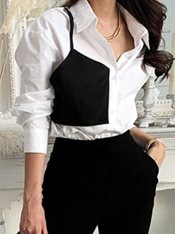 Contrast Panel Button Front Long Sleeve Lapel Shirt -Zanzea Shop ad00dbce c80f 439c 88f1 d9b832ae687a