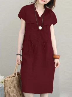 Solid Short Sleeve Pocket Drawstring Button Dress 14 Solid Short Sleeve Pocket Drawstring Button Dress -Zanzea Shop ad429b5c e1ca 4d1d 9cc7 f1cc35b87051