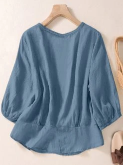 Women Solid Square Collar Cotton Casual 3/4 Sleeve Blouse -Zanzea Shop ad5dd84b f966 4c2b b1b0 a7441482620a