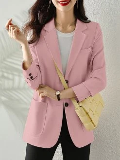 Solid Button Front Pocket Lapel Long Sleeve Blazer -Zanzea Shop ad71fa28 e606 4abd 87dd a5a6f29746cb