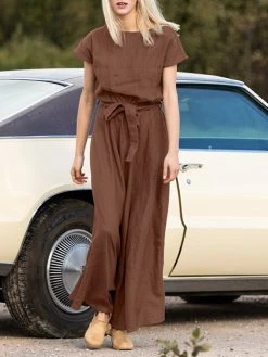 Solid Pocket Swing Short Sleeve Maxi Dress With Belt -Zanzea Shop ae1e90cb 3dfc 4416 a581 bd51f4a7319c