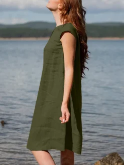 Women Solid Short Sleeve Pocket Crew Neck Dress -Zanzea Shop ae219c55 a230 440e b421 d41f21f339a7