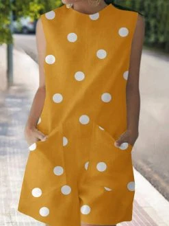 Dot Print Pocket Sleeveless Crew Neck Casual Romper -Zanzea Shop ae95aff8 782f 447d 9c9c e04a31e31487