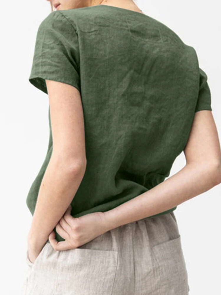 Solid V-neck Short Sleeve Casual Cotton T-shirt 6 Solid V-neck Short Sleeve Casual Cotton T-shirt - Image 6