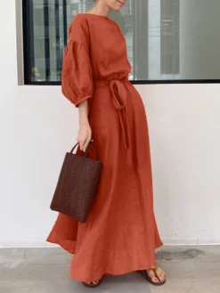 Solid Puff Sleeve Pocket Tie Crew Neck Maxi Vintage Dress 15 Solid Puff Sleeve Pocket Tie Crew Neck Maxi Vintage Dress -Zanzea Shop aefc1a85 0d3d 426e 822d 1352263197fa