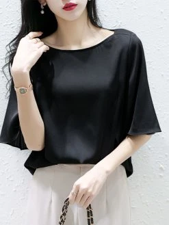 Satin Solid Ruffle Sleeve Boat Neck Women Blouse -Zanzea Shop af4ee7da c2bb 429f a7b0 22ca47aa4505