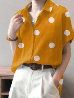 Dot Print Slit Hem Button Roll Sleeve Lapel Shirt -Zanzea Shop af66b9ea d3bc 4828 a6dd cfbb1777ccb2