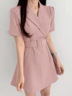 Solid Lapel Short Sleeve A-line Dress For Women -Zanzea Shop af7914e8 c3f3 4232 b31f edbe82b5e958