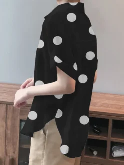 Dot Print Slit Hem Button Roll Sleeve Lapel Shirt -Zanzea Shop afa3d3b2 4ca5 4cdf a44e afd6efea4eef