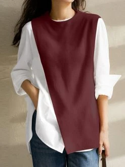 Contrast Patchwork Long Sleeve Crew Neck Casual Blouse -Zanzea Shop afd9eb1b b0d5 4aff a792 1e4545382d3b