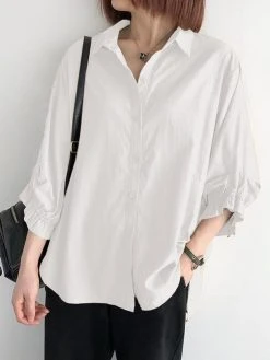 Solid Lapel 3/4/ Sleeve Button Front Casual Shirt -Zanzea Shop aff1fea3 9c04 4656 a618 72fd7f86f268