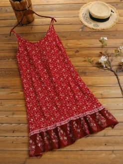 Women Ditsy Floral Print Ruffle Hem Bohemian Spaghetti Strap Dress -Zanzea Shop aff7d20a b068 447b a87e 5491b9083ab1