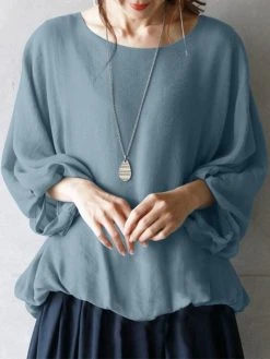 Women Solid Crew Neck Casual 3/4 Sleeve Blouse -Zanzea Shop b01bafdc 0dc0 4f5f b950 7893bf19f23d