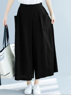 Casual Solid Color Plus Size Wide Leg Pants With Pockets -Zanzea Shop b0518b47 c52b 490c 925c 08f27c27e2cb