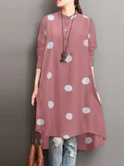 Polka Dot Print High-low Hem Long Sleeve Dress -Zanzea Shop b07d1b41 4320 4eb0 a166 a1ada886a586