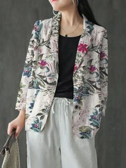 Floral Print Casual Lapel Collar Button Women Loose Blazer -Zanzea Shop b084cac7 8cd8 4752 a042 62a3f65c6415
