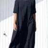 Solid Loose Crew Neck Short Sleeve Casual Dress With Belt