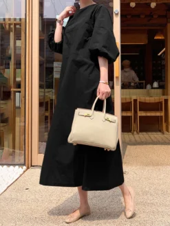 Solid Color Puff Sleeve Patchwork Casual Long Sleeve Dress For Women -Zanzea Shop b18af9d3 364e 4db4 838d e7e9f2da3e36