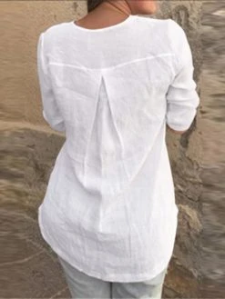 Cotton Solid Button Ruched High-Low Hem Casual Blouse -Zanzea Shop b19a2e5e 34f3 455c b45e 131fbe71643d