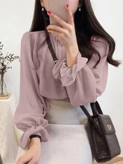 Solid Puff Sleeve Ruffle Stand Collar Chiffon Blouse 9 Solid Puff Sleeve Ruffle Stand Collar Chiffon Blouse -Zanzea Shop b1ae3115 f3a1 4699 bf8d bf2af93fb20b