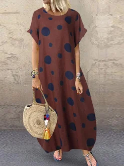 Polka Dot Print Short Sleeve Plus Size Baggy Dress With Pockets -Zanzea Shop b1be1d20 ebfb 4f22 b4b3 8bc8cd5a9993