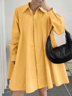Solid Long Sleeve Lapel Button Front Casual Shirt Dress -Zanzea Shop b1c43090 df09 4869 980e 8563599114c6