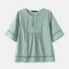Solid Color O-neck Short Sleeve Plus Size Blouse