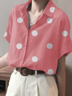 Dot Print Slit Hem Button Roll Sleeve Lapel Shirt -Zanzea Shop b1db6bf7 406b 41d7 8820 1ef27d921d83